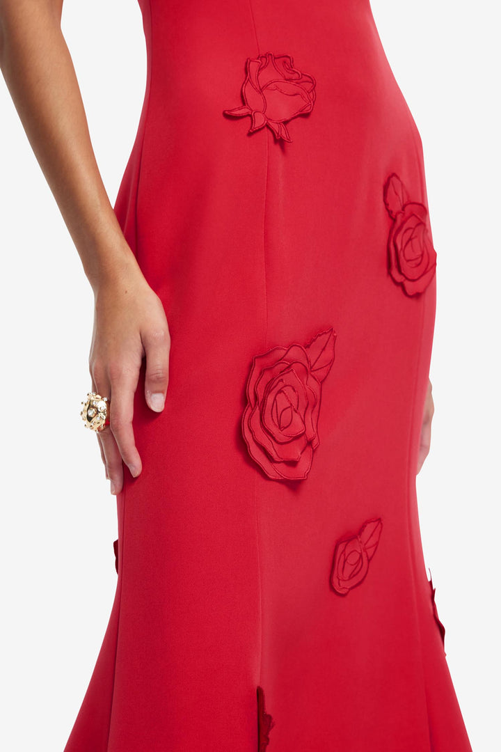 Emily Applique Midi Dress in Scarlet