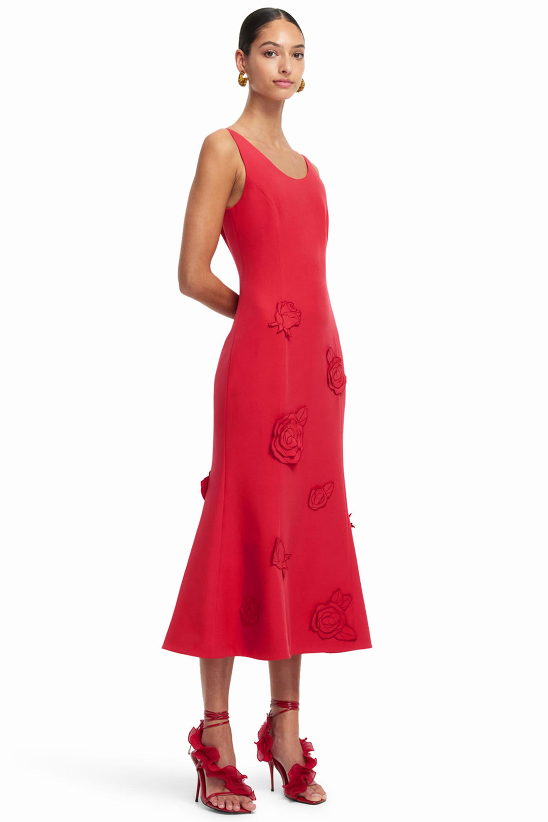 Emily Applique Midi Dress in Scarlet