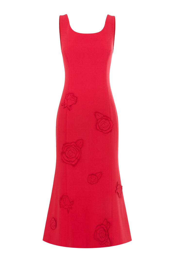 Emily Applique Midi Dress in Scarlet