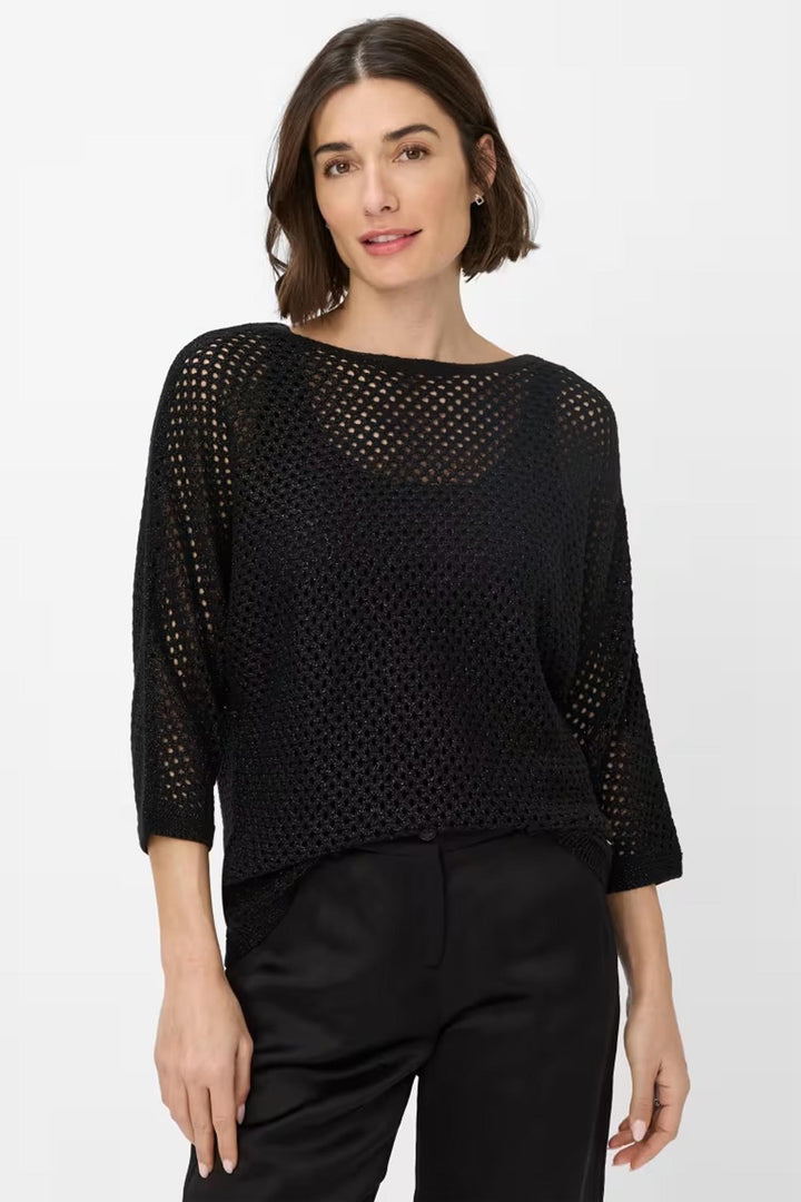 Emma Open Weave Knit Top in Black