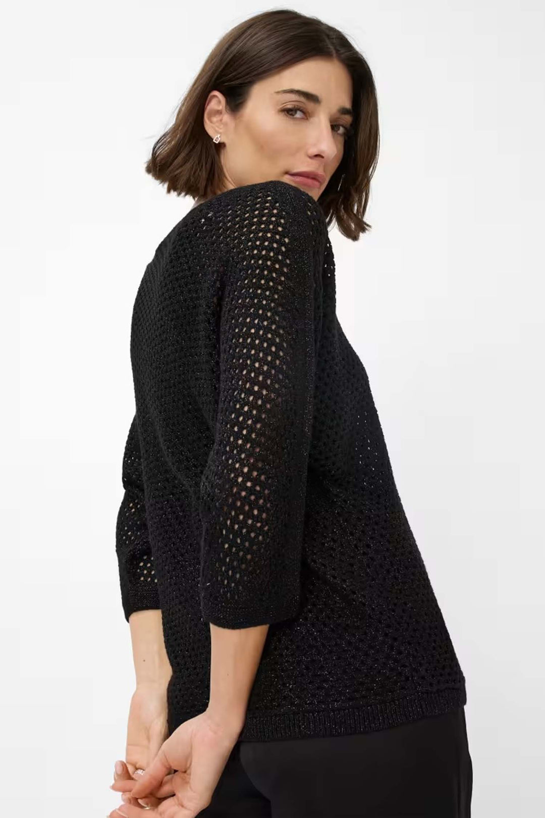 Emma Open Weave Knit Top in Black
