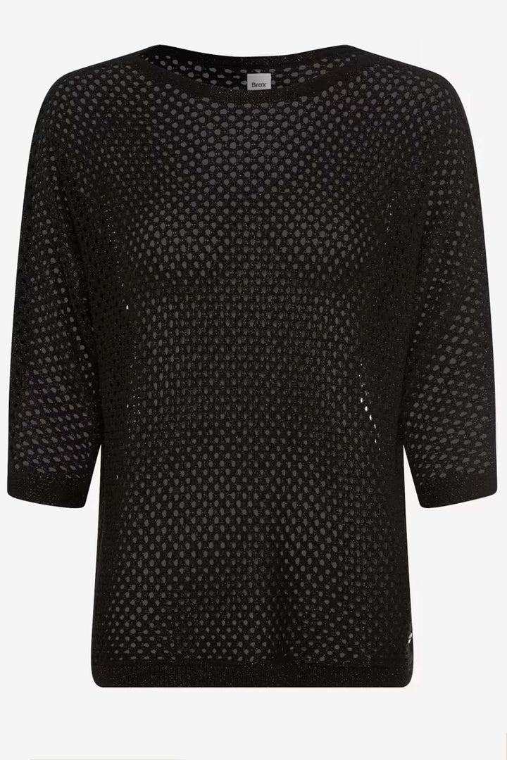 Emma Open Weave Knit Top in Black