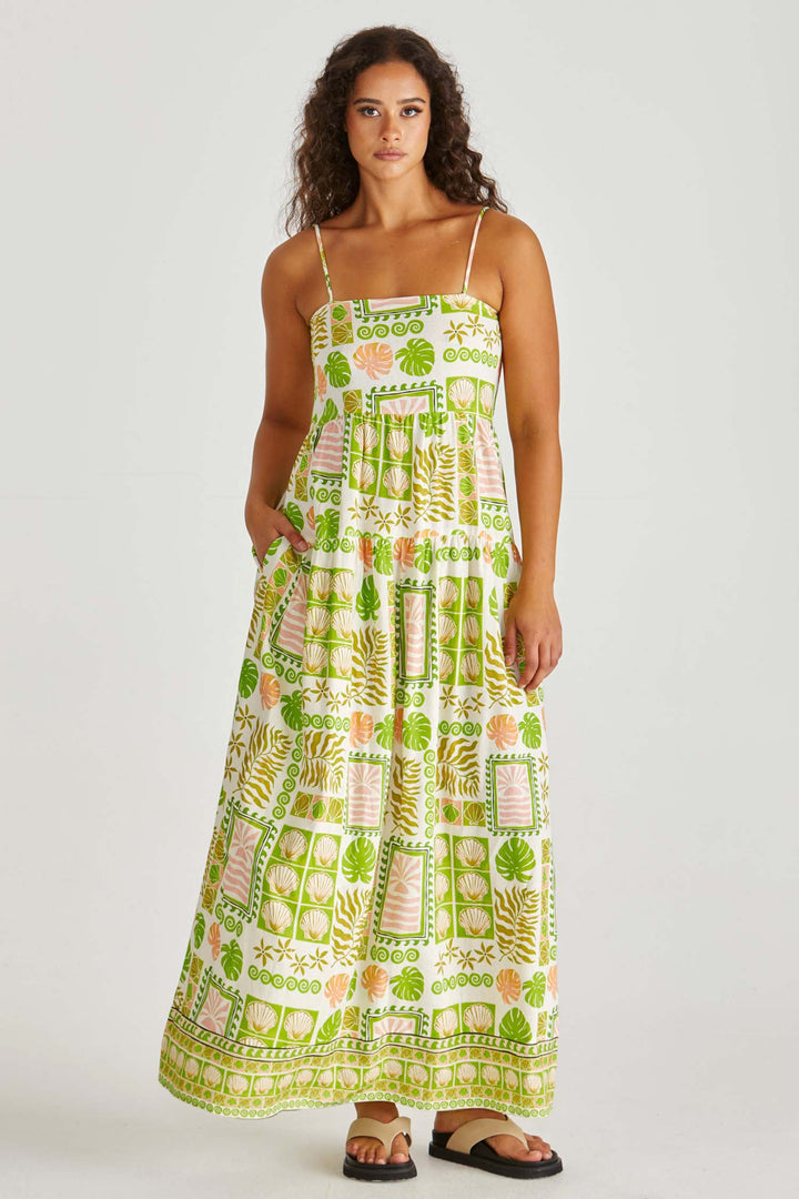 Emmett Maxi Dress in Green Shell Patchwork