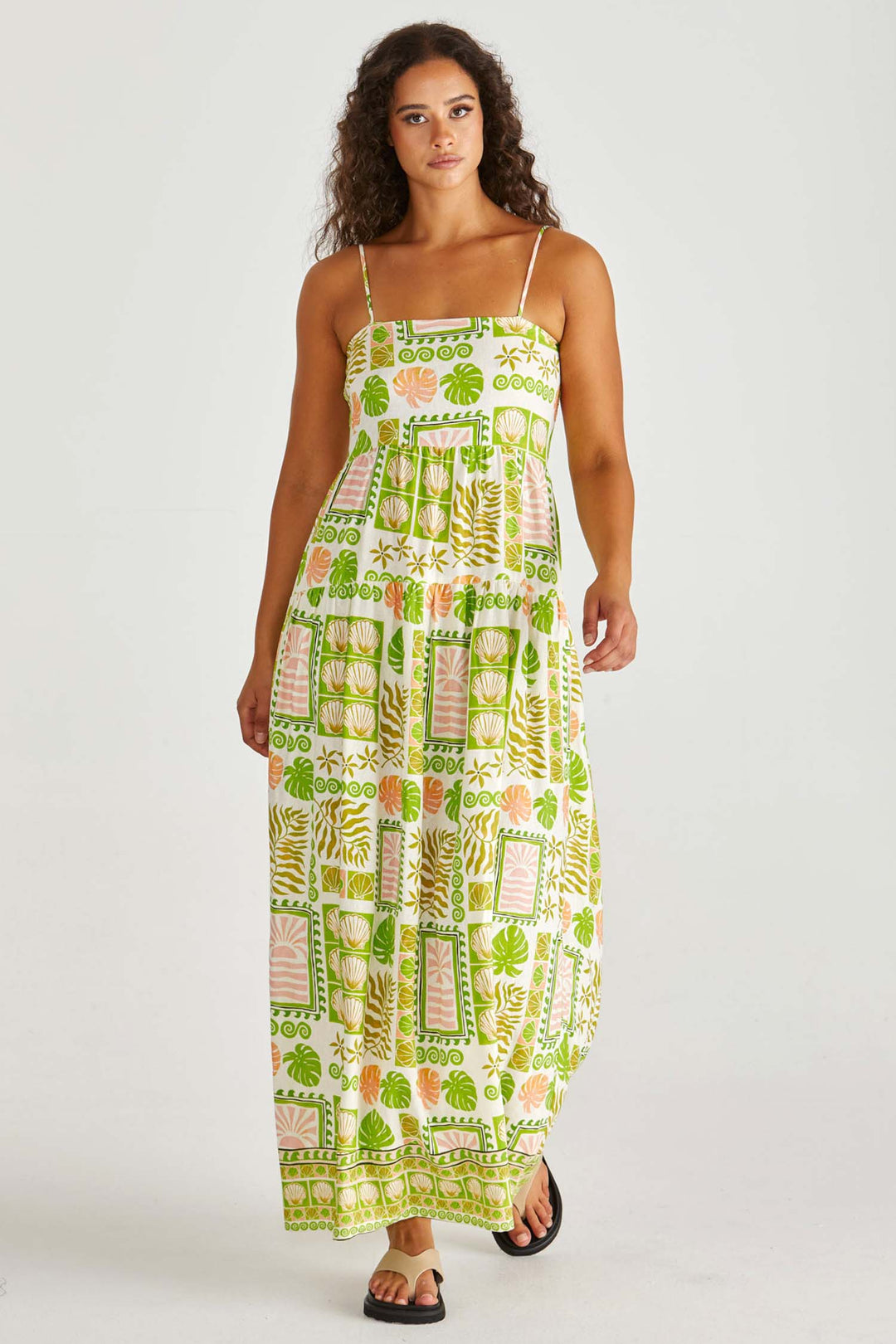 Emmett Maxi Dress in Green Shell Patchwork