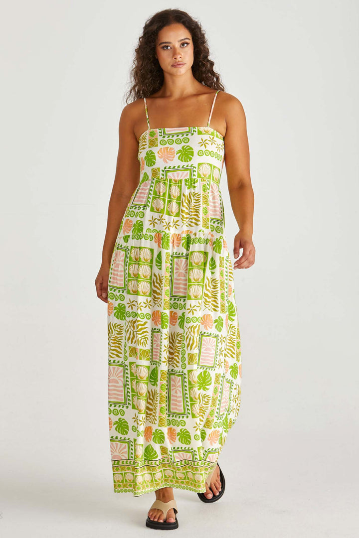 Emmett Maxi Dress in Green Shell Patchwork