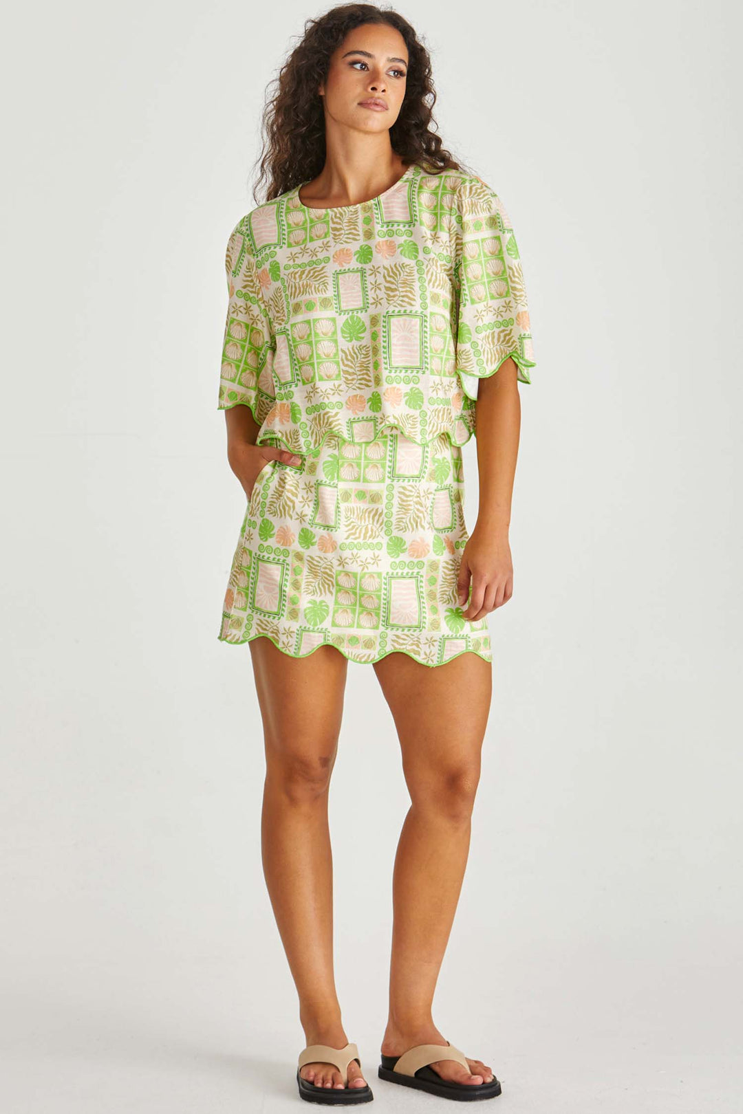 Emmett Scallop Skirt in Green Shell Patchwork