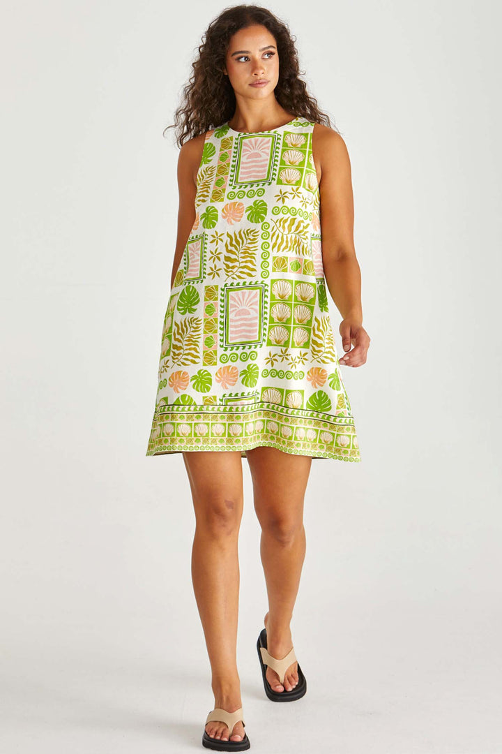 Emmett Tie Back Shift Dress in Green Shell Patchwork
