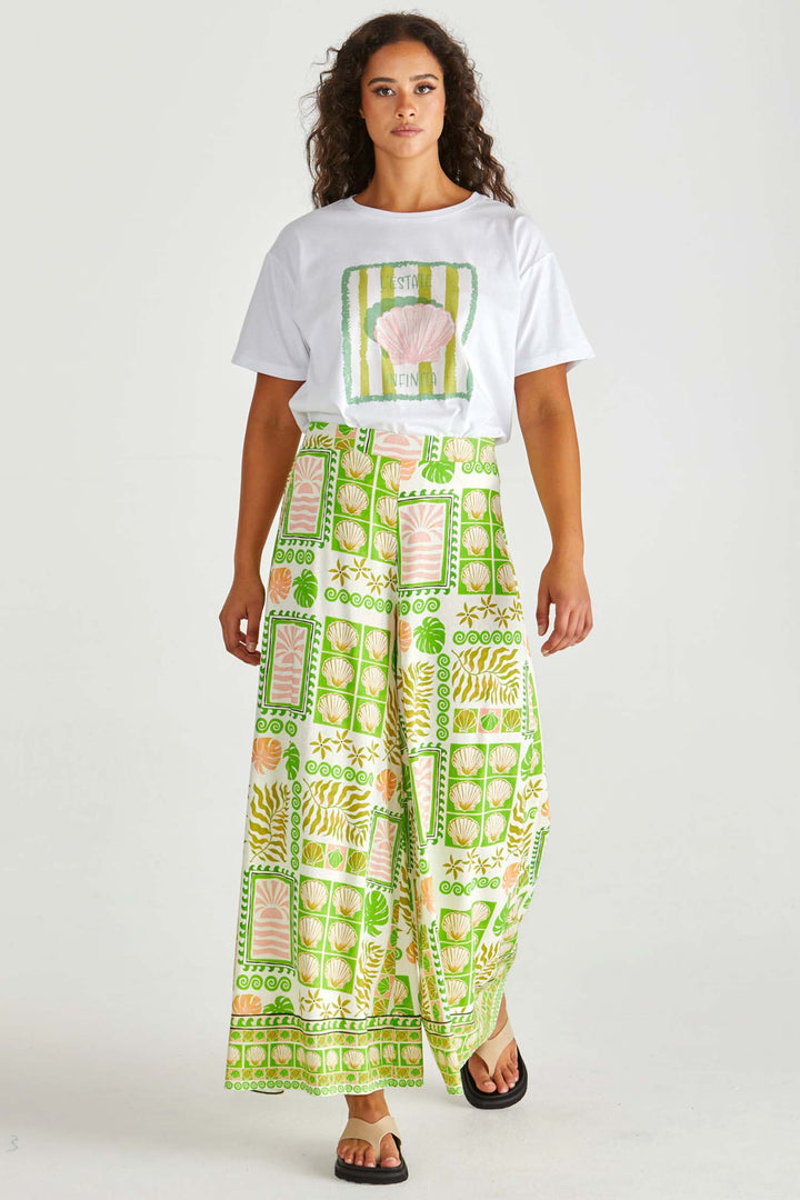 Emmett Wide Leg Pant in Green Shell Patchwork