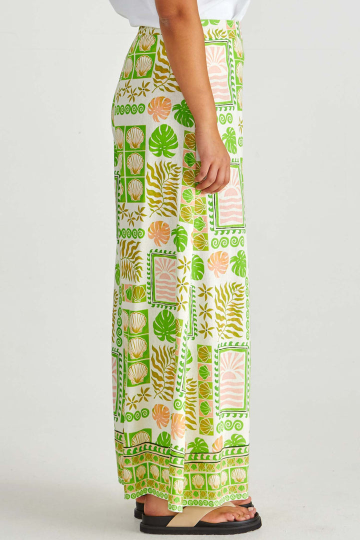 Emmett Wide Leg Pant in Green Shell Patchwork