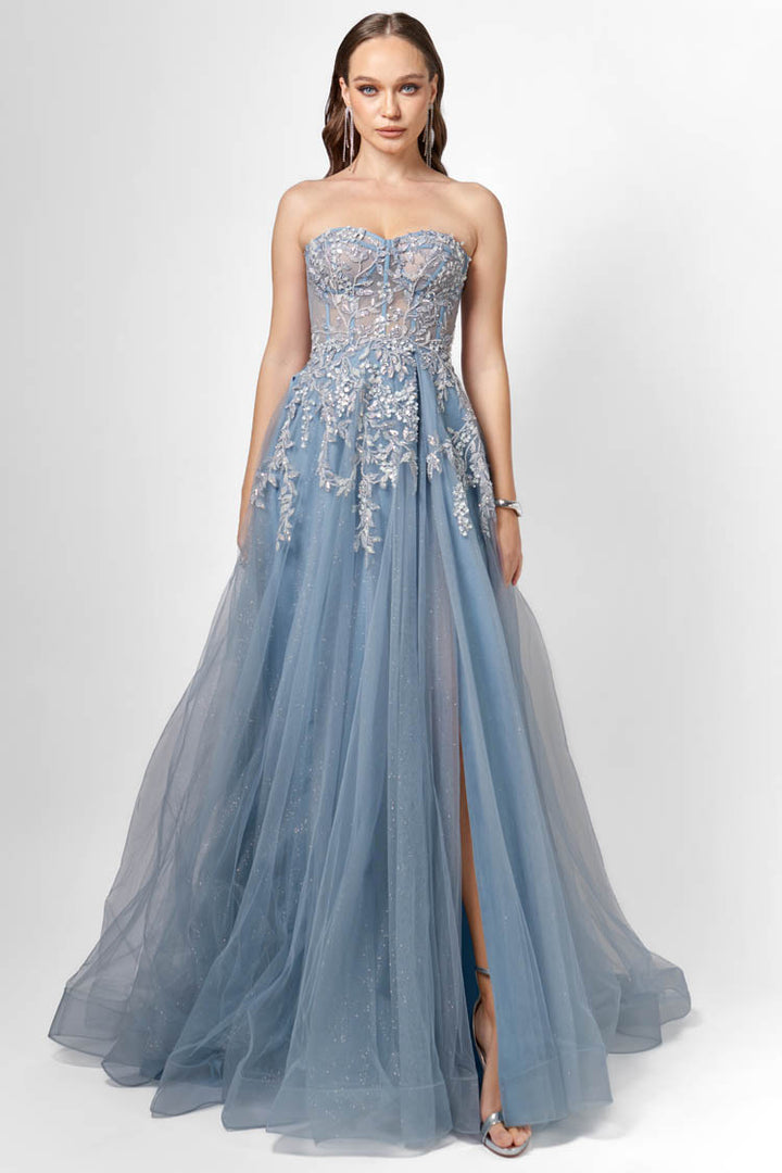 Emmy Strapless Ballgown in Steel Blue
