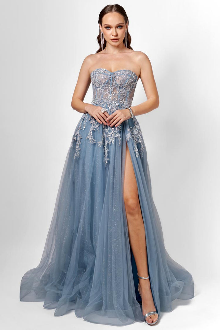 Emmy Strapless Ballgown in Steel Blue