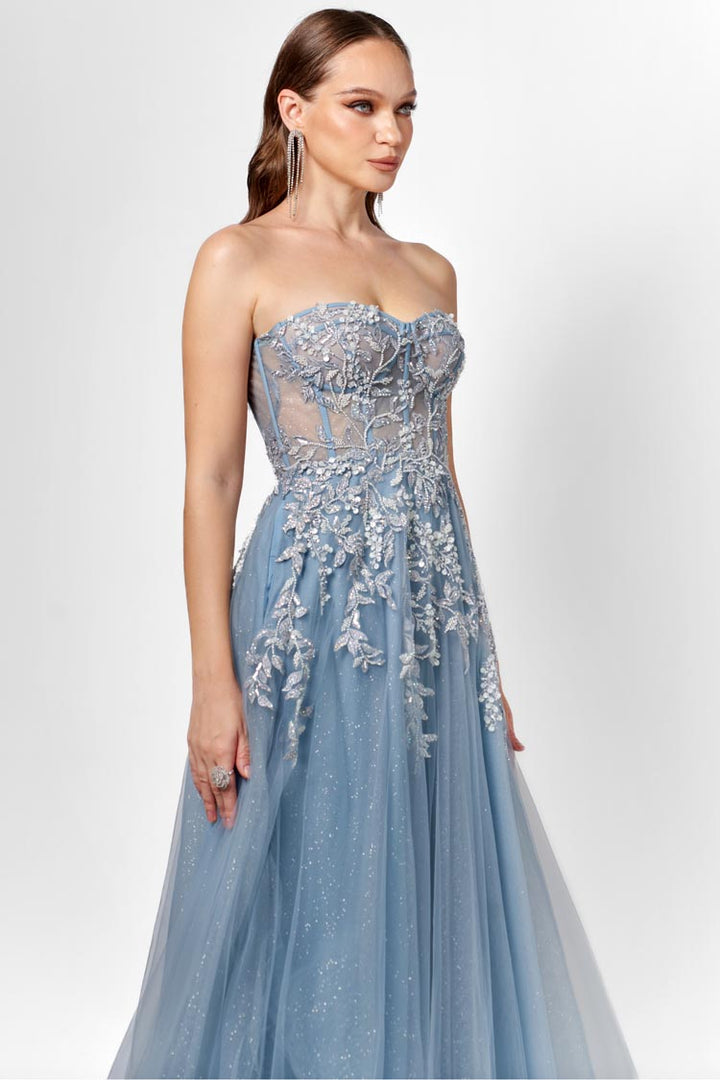 Emmy Strapless Ballgown in Steel Blue