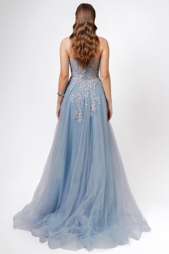 Emmy Strapless Ballgown in Steel Blue