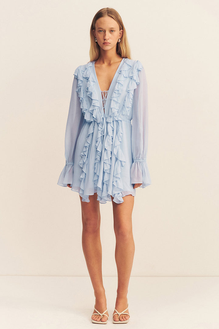 Emory Ruffle Mini Dress in Arcadian Blue