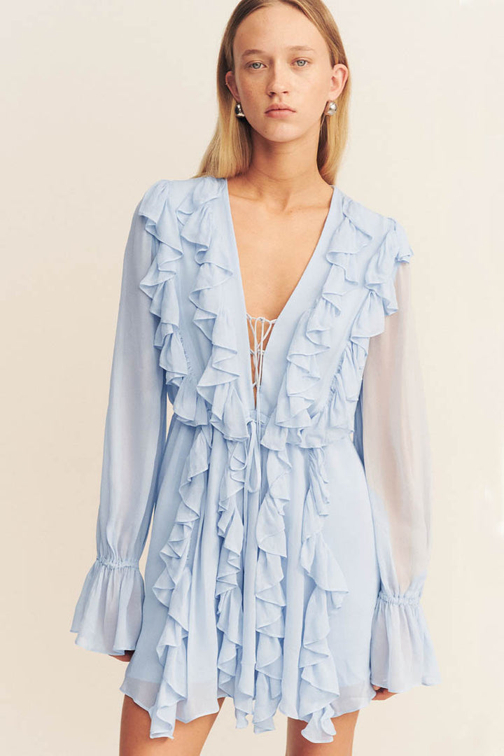 Emory Ruffle Mini Dress in Arcadian Blue