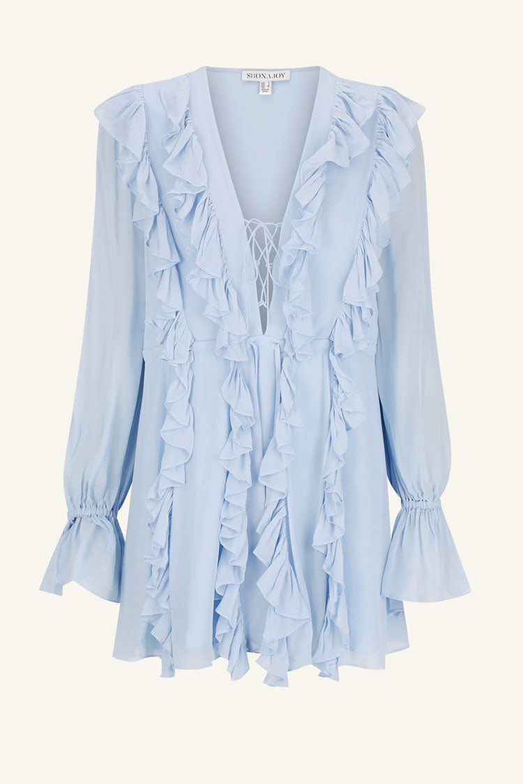 Emory Ruffle Mini Dress in Arcadian Blue