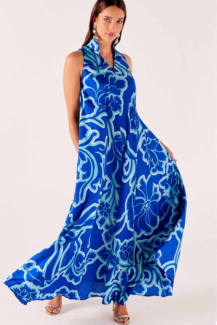 Empress Dress in Azure Blue Floral