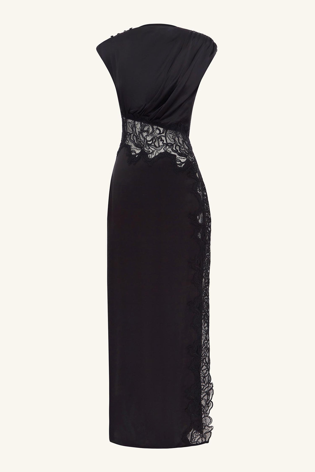Eniko Lace Gathered Maxi Dress in Black