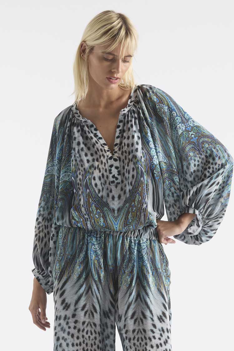 Escape Blouse in Peacock Print
