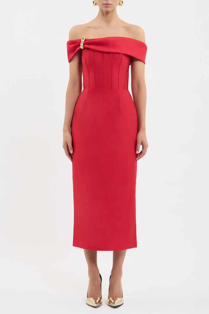 Esmeralda Midi Dress in Red