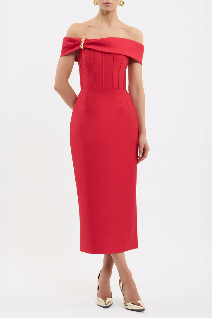 Esmeralda Midi Dress in Red