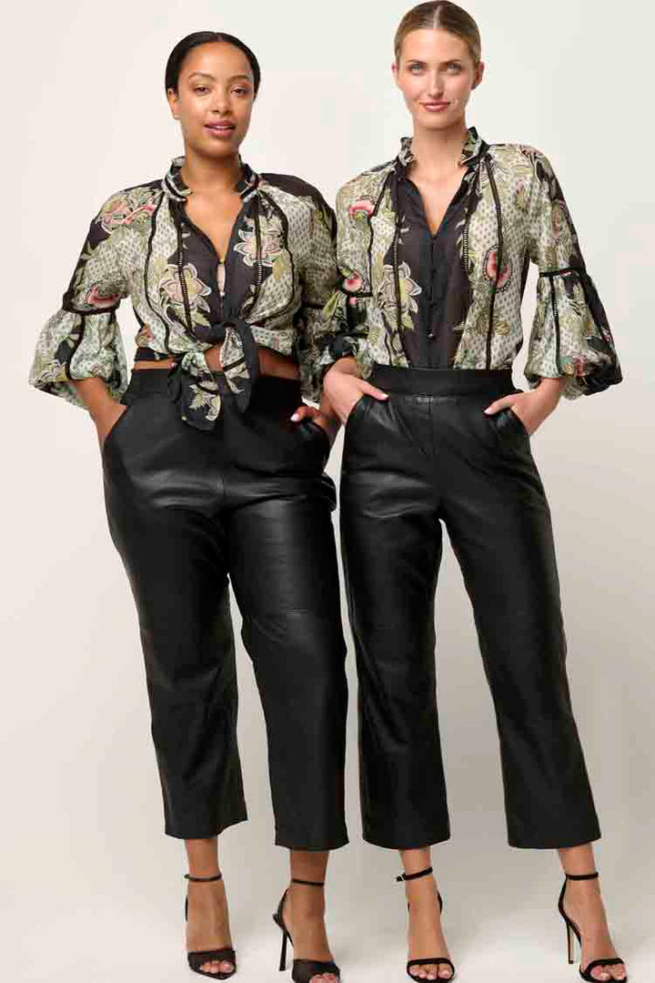 Espada Lace Trim Silk Blouse in Mariposa Nero