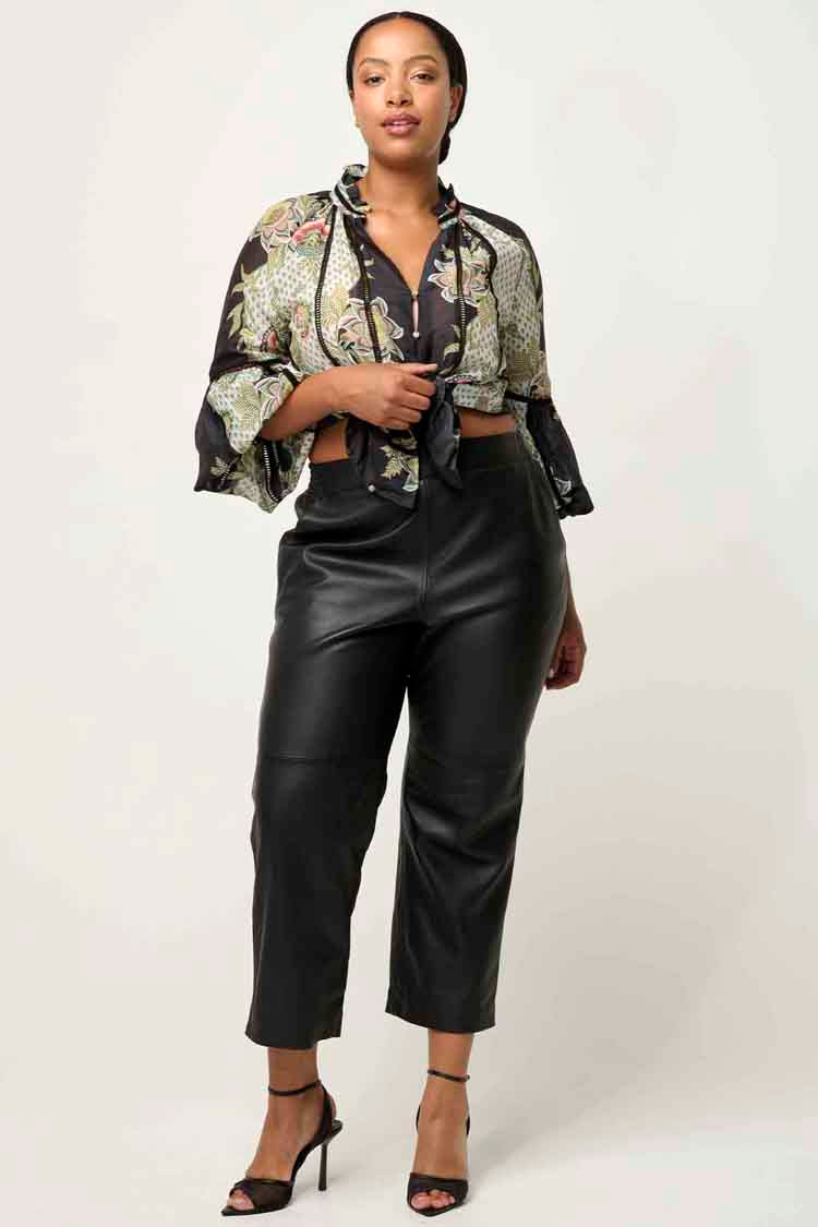 Espada Lace Trim Silk Blouse in Mariposa Nero