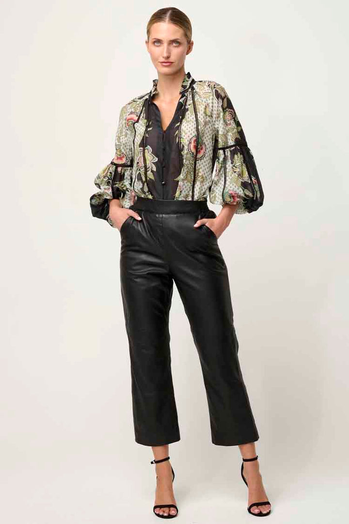 Espada Lace Trim Silk Blouse in Mariposa Nero