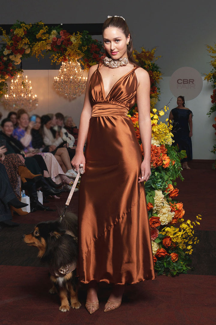 Esther Dress in Bronze | Satin