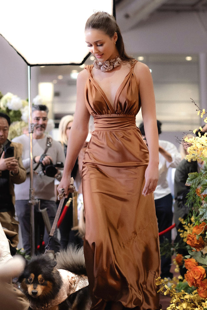 Esther Dress in Bronze | Satin