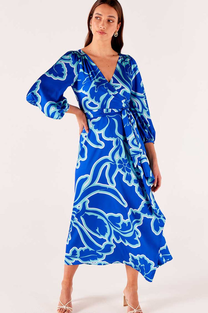 Ethereal Wrap Dress in Azure Blue Floral