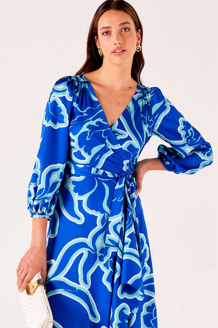 Ethereal Wrap Dress in Azure Blue Floral