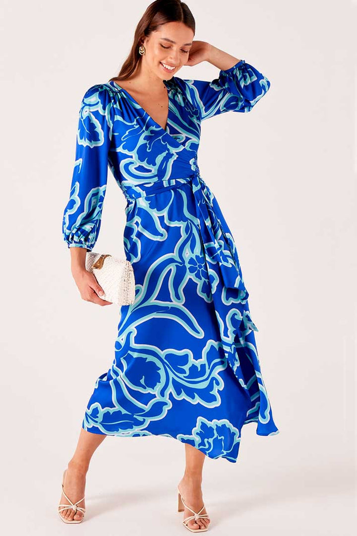 Ethereal Wrap Dress in Azure Blue Floral