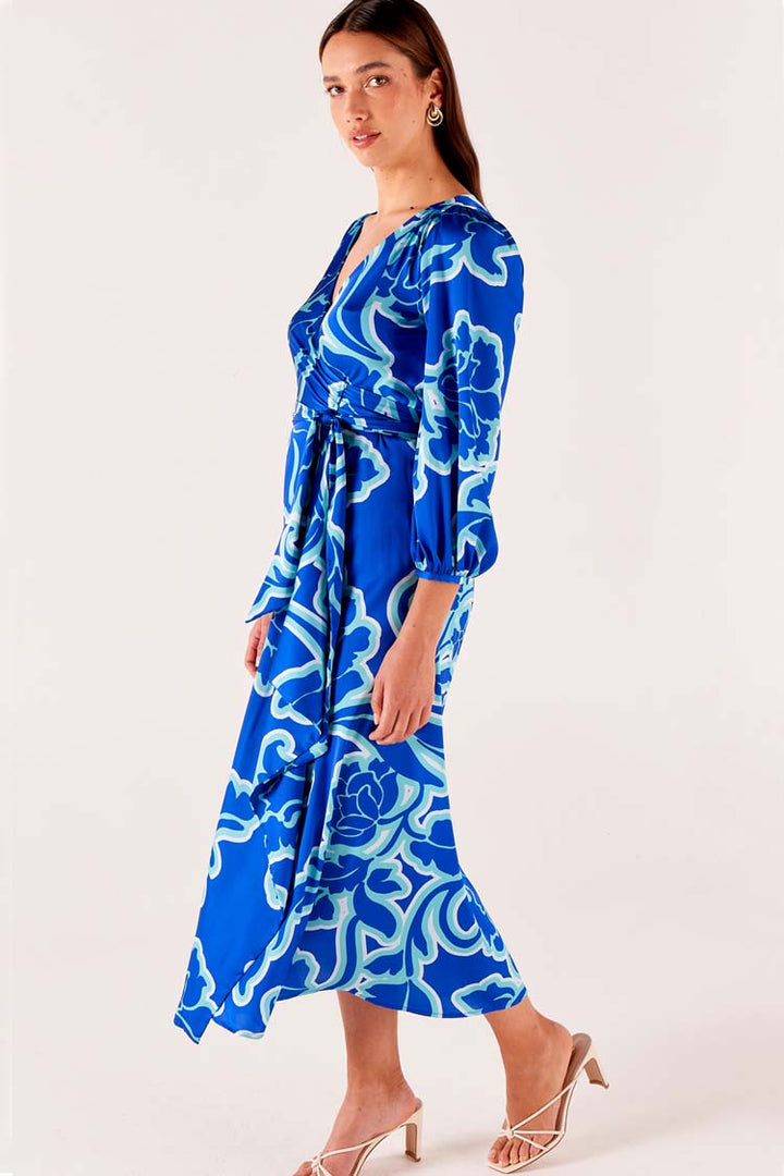 Ethereal Wrap Dress in Azure Blue Floral