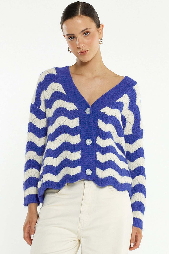 Etta Wavy Stripe Cardi in Cream/Blue Stripe