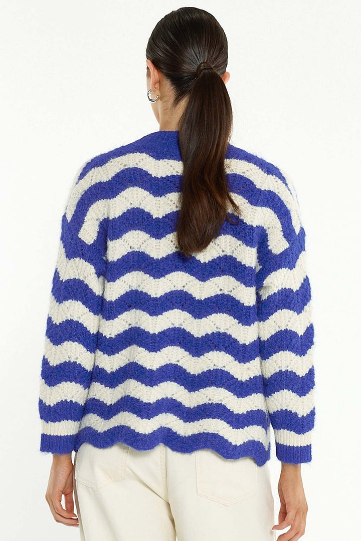 Etta Wavy Stripe Cardi in Cream/Blue Stripe