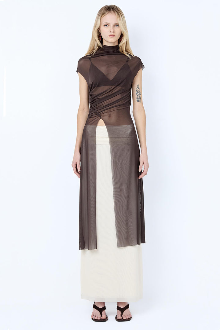 Eva Split Tunic Top in Dark Chocolate