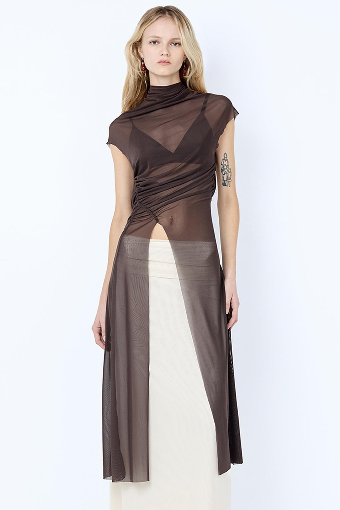 Eva Split Tunic Top in Dark Chocolate