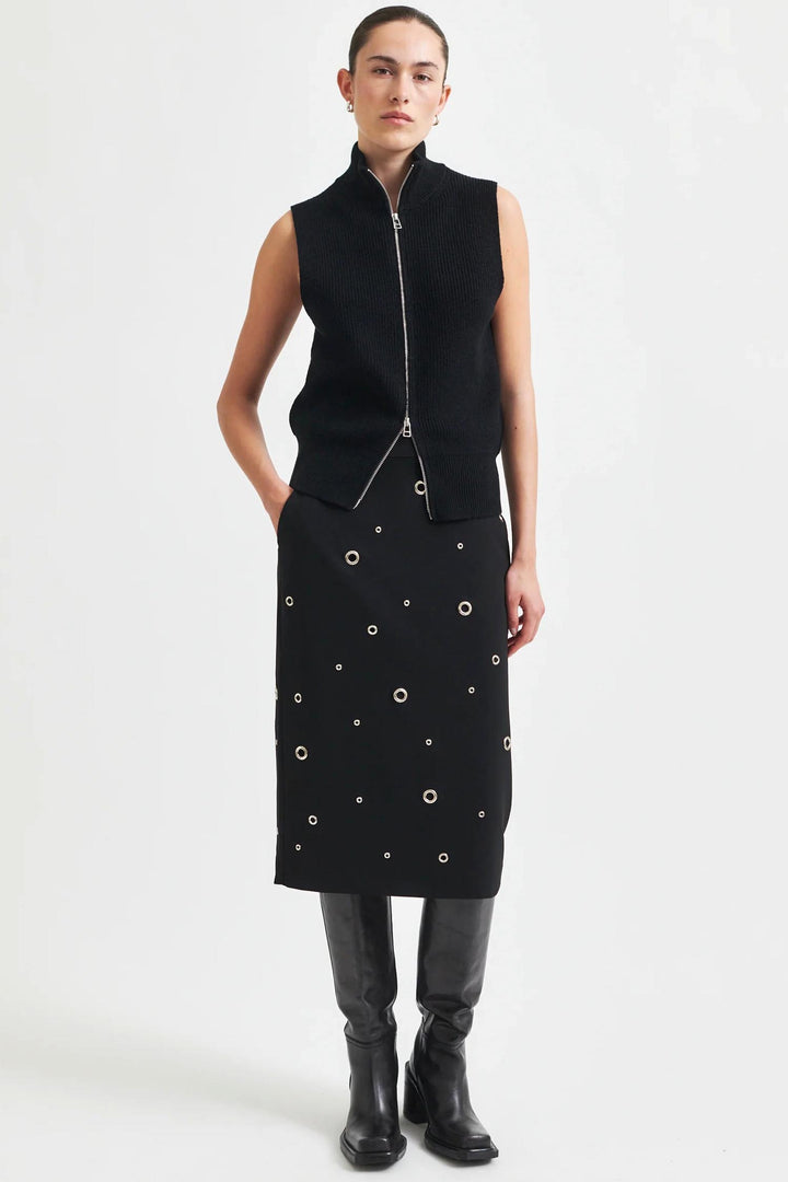 Eyla Pencil Skirt w Eyelets in Black