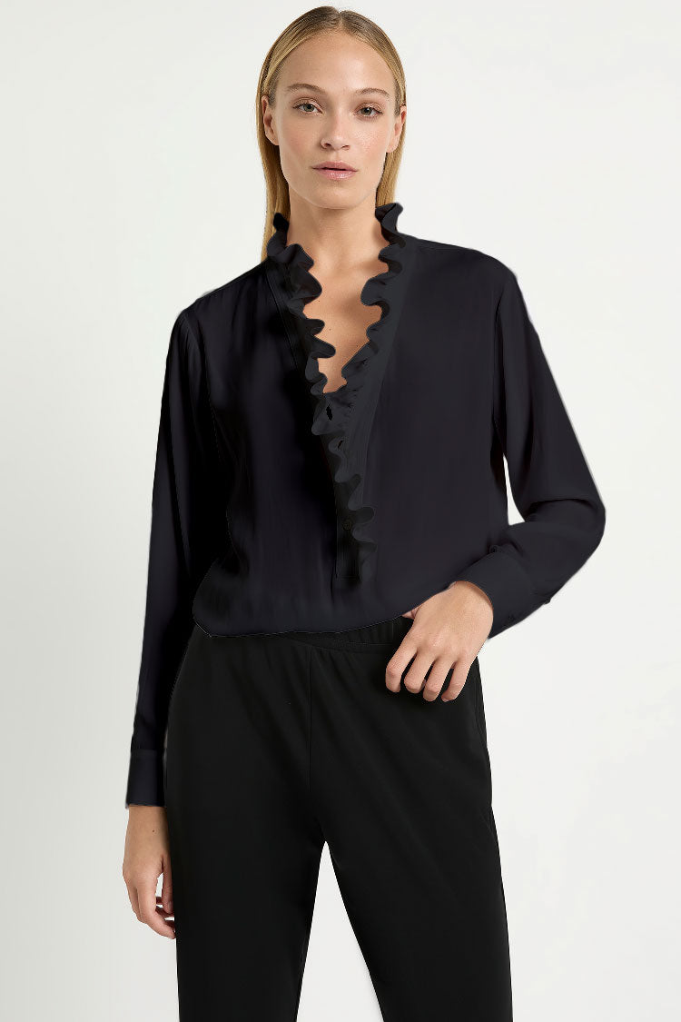 Frill Neck Blouse in Black