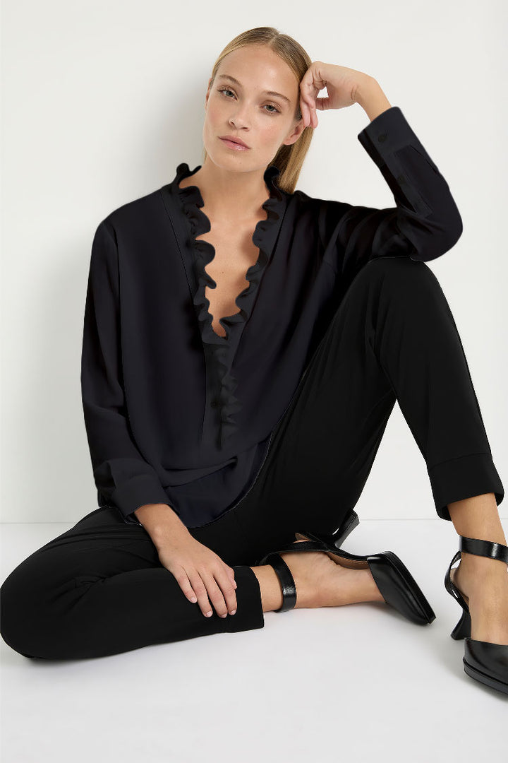 Frill Neck Blouse in Black