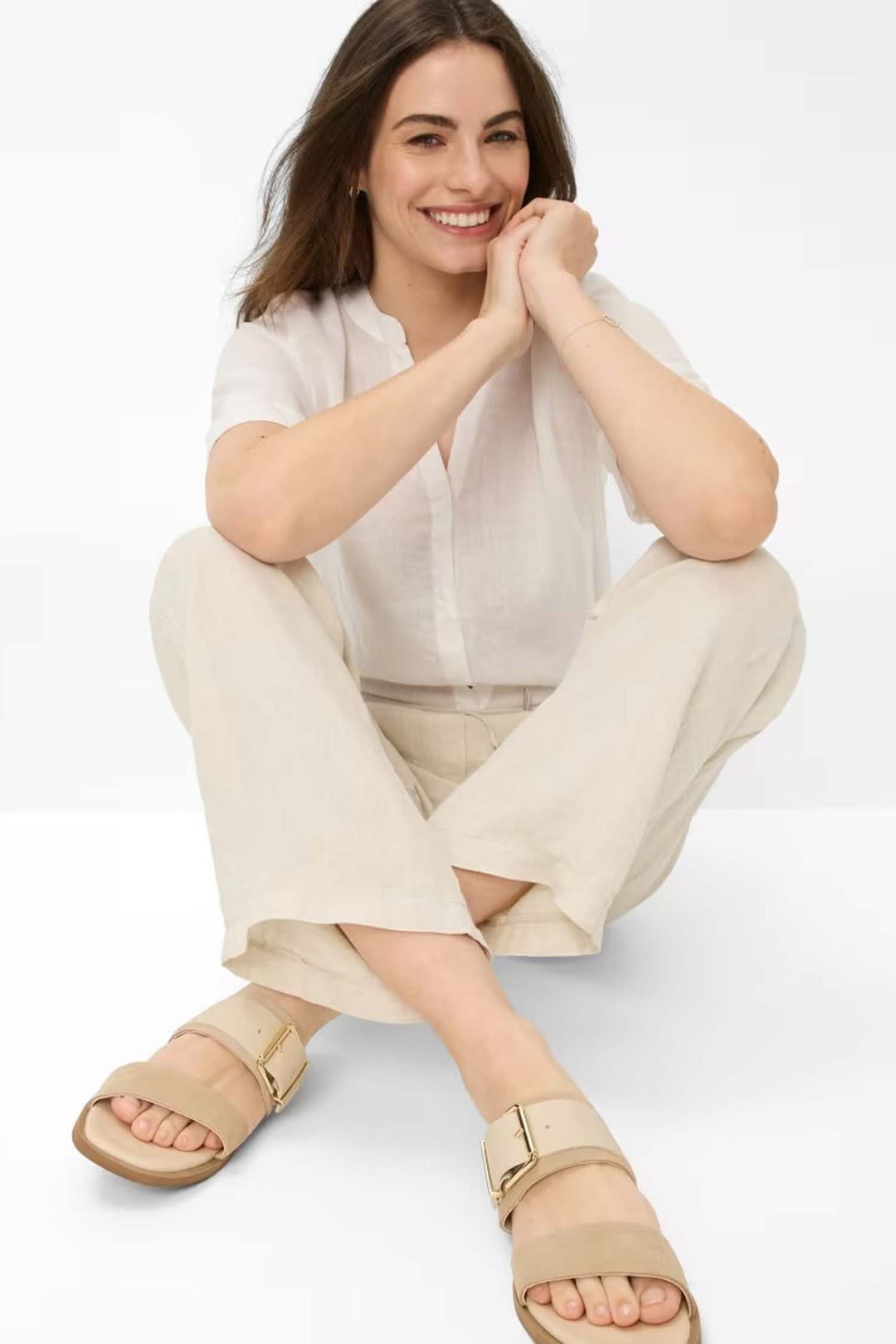 Farina Elastic Waist Band Chino Pants in Light Beige