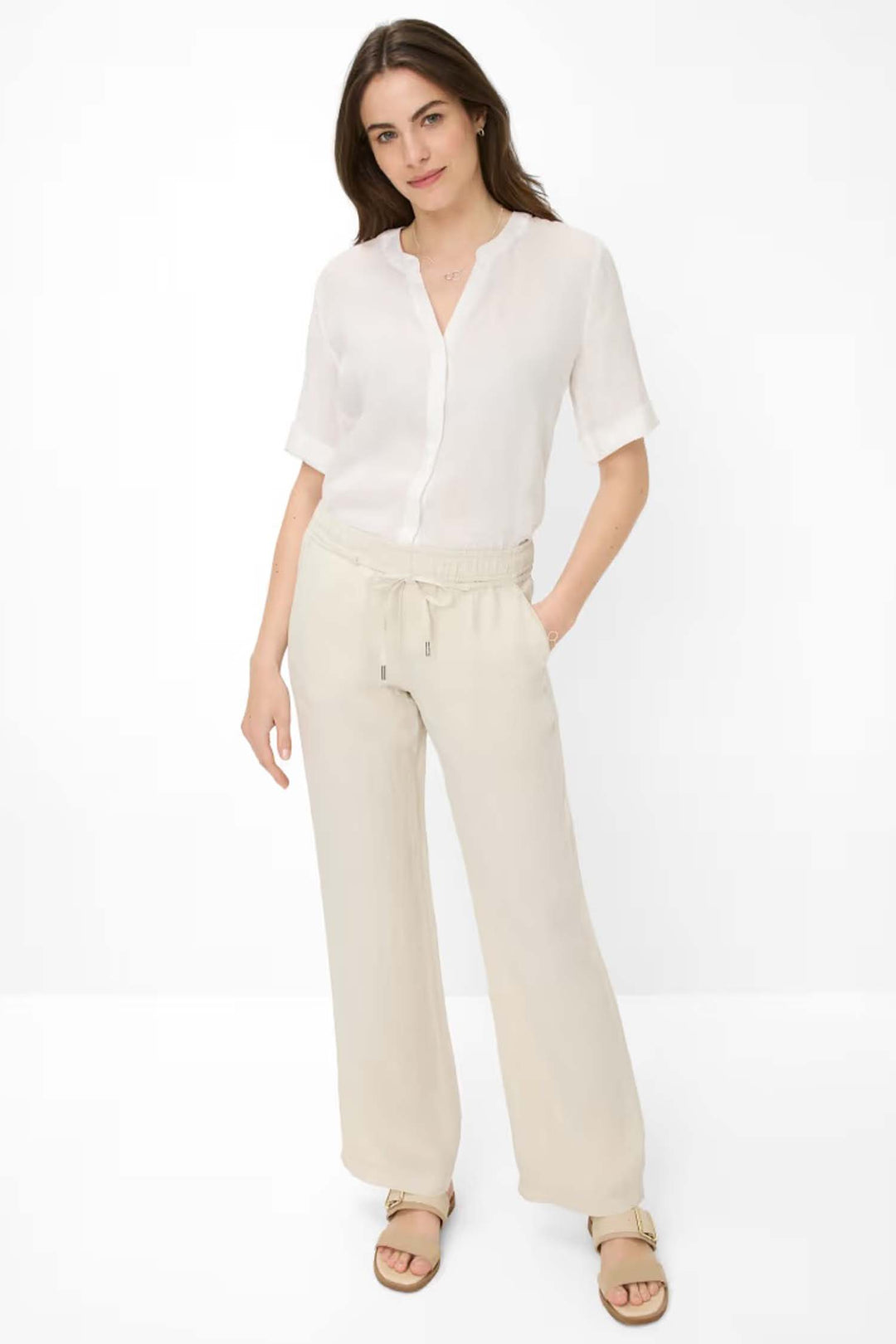 Farina Elastic Waist Band Chino Pants in Light Beige