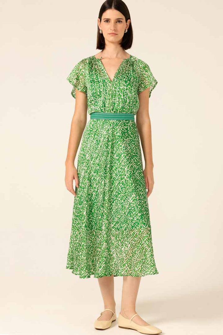 Fern Gully Midi Dress in Green White Crosshatch