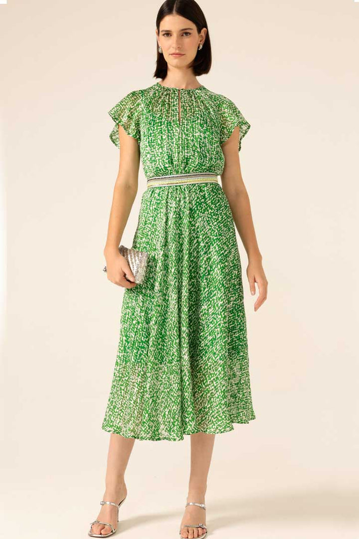 Fern Gully Midi Dress in Green White Crosshatch