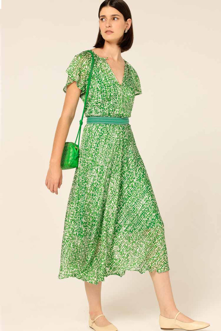 Fern Gully Midi Dress in Green White Crosshatch