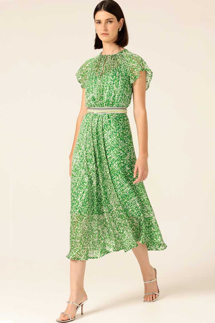 Fern Gully Midi Dress in Green White Crosshatch