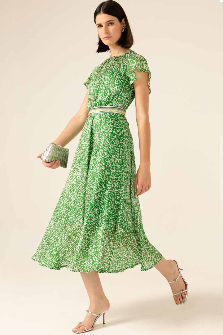 Fern Gully Midi Dress in Green White Crosshatch