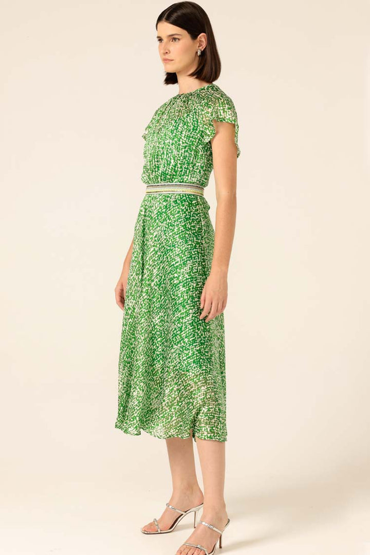 Fern Gully Midi Dress in Green White Crosshatch