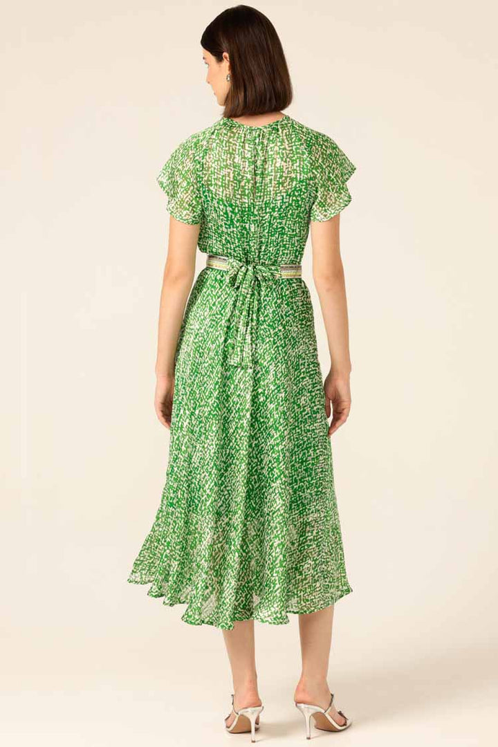 Fern Gully Midi Dress in Green White Crosshatch